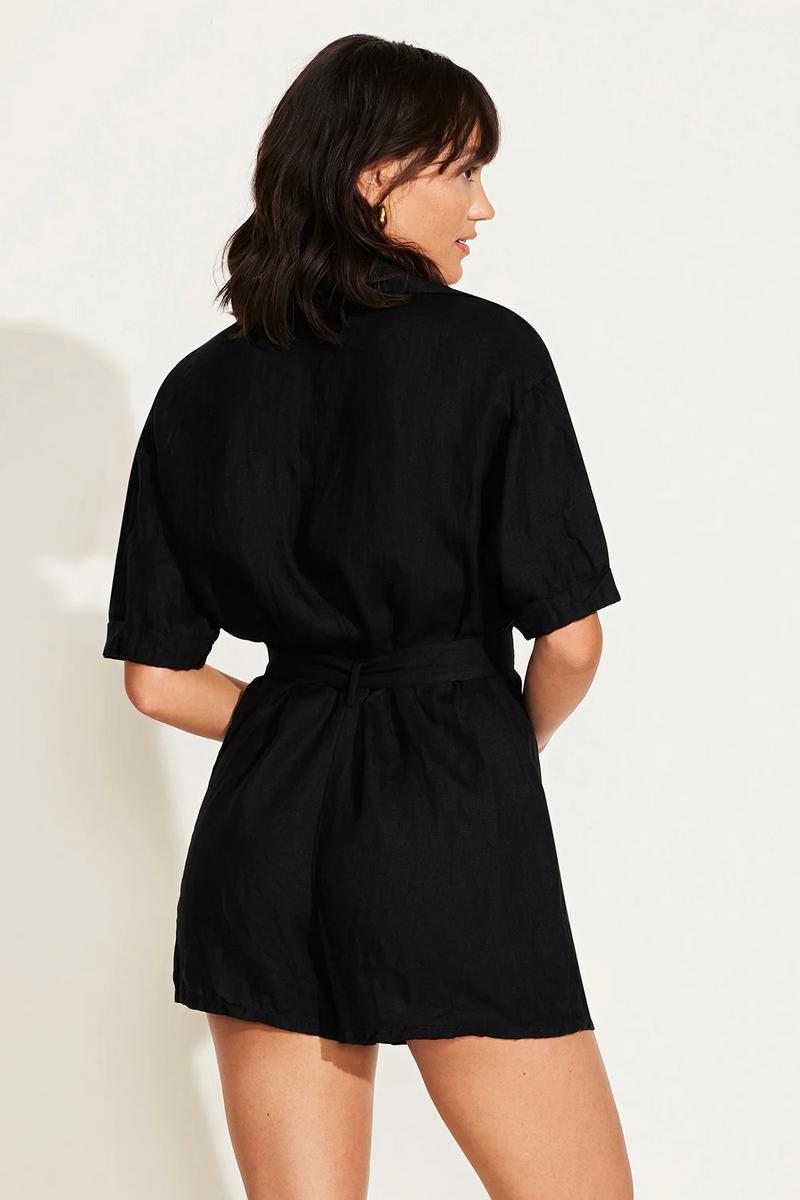 Vitamin A - Playa Romper - Black EcoLinen