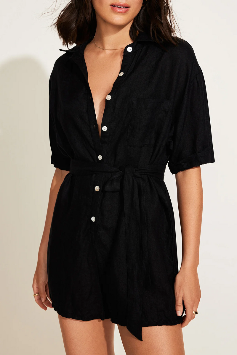 Vitamin A - Playa Romper - Black EcoLinen