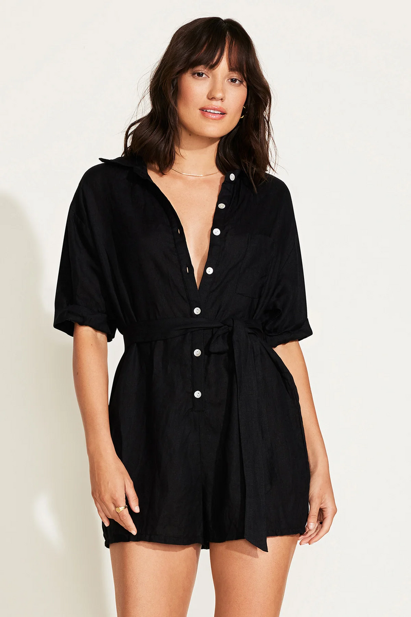 Vitamin A - Playa Romper - Black EcoLinen