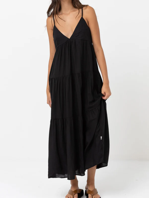 Rhythm - Classic Tiered Midi Dress - Black