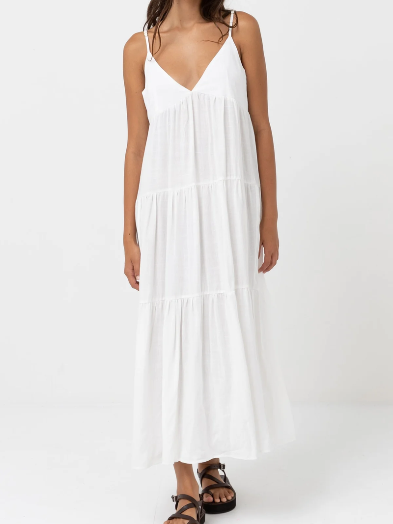 Rhythm - Classic Tiered Midi Dress - White