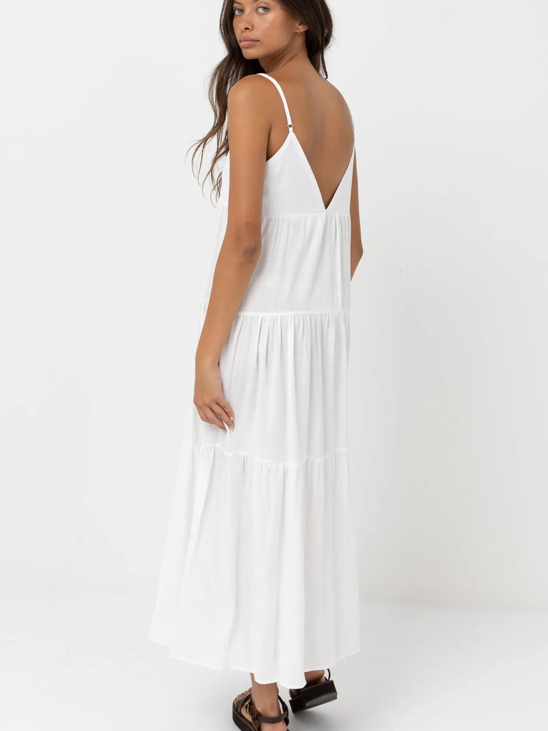 Rhythm - Classic Tiered Midi Dress - White