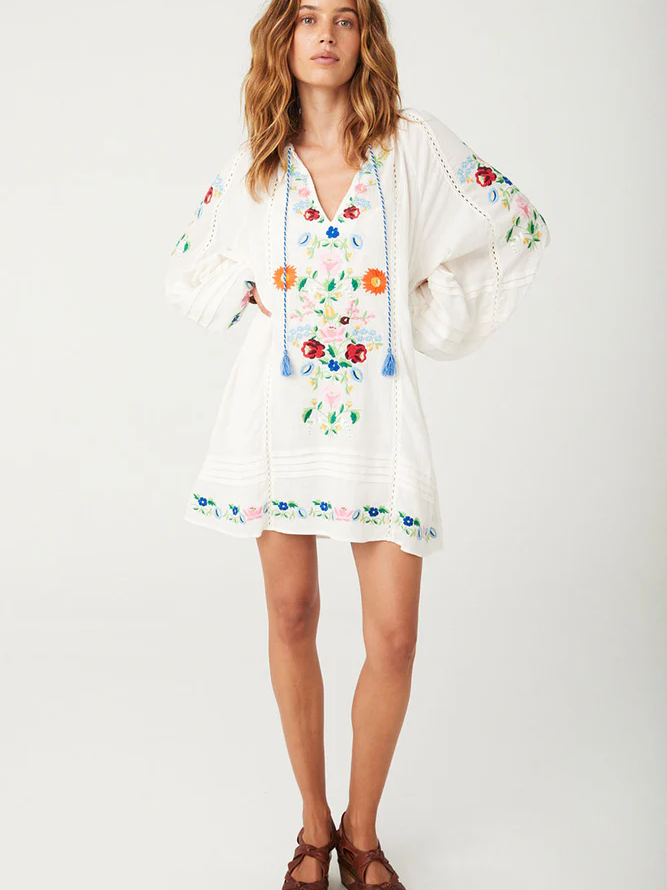 Spell - Florapaloosa Embroidered Tunic Dress - Wildflower