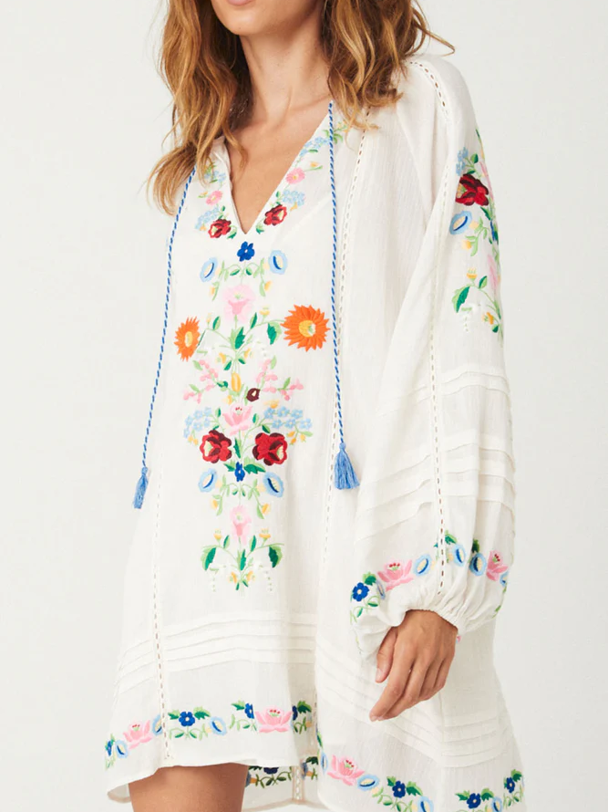 Spell - Florapaloosa Embroidered Tunic Dress - Wildflower