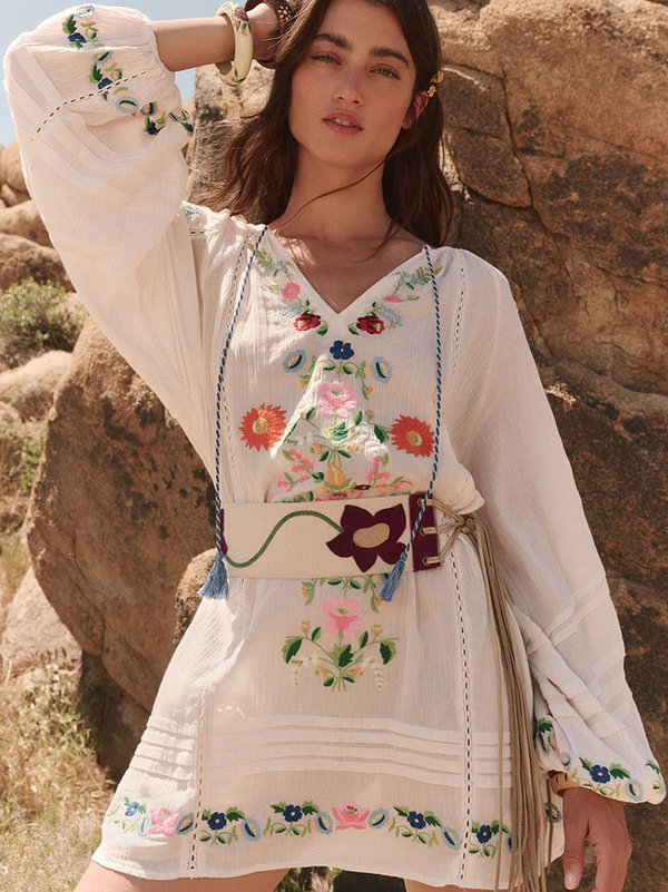 Spell - Florapaloosa Embroidered Tunic Dress - Wildflower