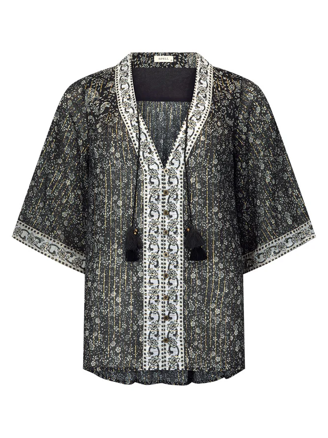 Spell (PRESALE) - Little Bird Flutter Sleeve Blouse in Midnight